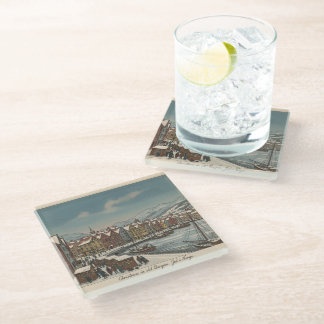 Vintage Bergen, Norway Christmas Scene Glass Coast Coaster