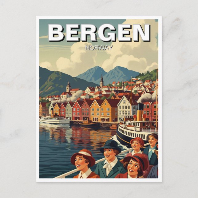 Vintage Bergen Norway Travel Postcard (Front)