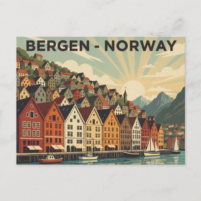 Vintage Bergen Norway Travel Postcard (Front)