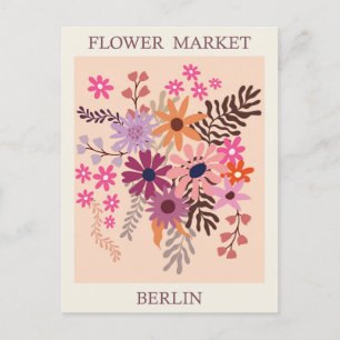 Vintage Berlin Germany Flower Market Pink Travel Postcard