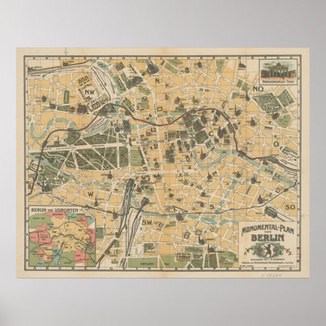 Vintage Berlin Germany Monument Map (1902) Poster (Front)