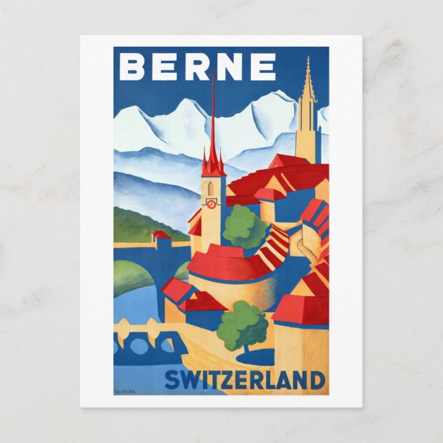 Vintage Berne Switzerland Travel Poster Postcard (Front)