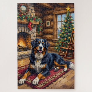 Vintage Bernese Mountain Dog Cozy Christmas Cabin  Jigsaw Puzzle