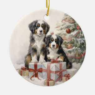 Vintage Bernese Mt. Dog Christmas Ceramic Ornament