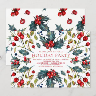 Vintage Berry Holly Holiday Invitation