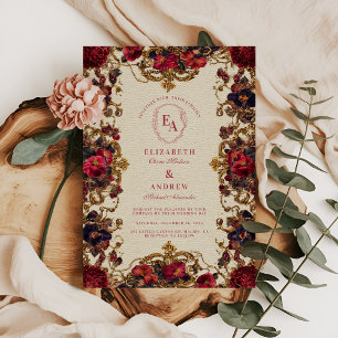 Vintage Berry & Rose Frame Wedding Invitation