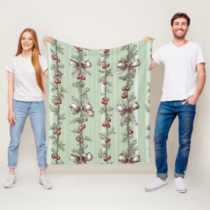 Vintage Berry Vine & Ribbon Botanical Stripe (2) Fleece Blanket
