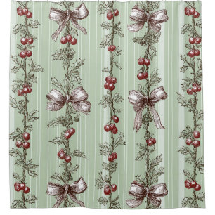 Vintage Berry Vine & Ribbon Botanical Stripe (2) Shower Curtain