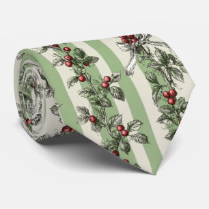 Vintage Berry Vine & Ribbon Botanical Stripe Tie