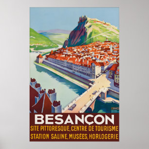 Vintage Besancon France Travel Poster Citadel