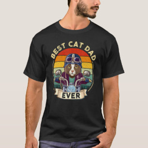 Vintage Best Cat Dad Ever Cat Riding Motorcycle Fa T-Shirt