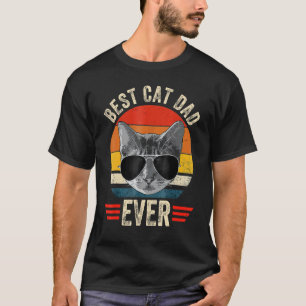 Vintage Best Cat Dad Ever Glasses Retro Fathers Da T-Shirt