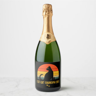 Vintage Best Cat Grandpa Ever Gift Cat Lovers Sparkling Wine Label
