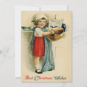 Vintage Best Christmas Wishes Baking Girl Holiday Card