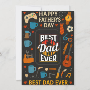 Vintage Best Dad Ever Fishing Father Day Flat Card