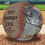 Vintage Best Gramps Ever Memento Baseball<br><div class="desc">Personalised father's day baseball featuring a rustic vintage brown leather background,  the text "best gramps ever",  a cute heart,  and the grandchildrens names. Plus 4 family photos for you to customise with your own to make this an extra special grandpa gift.</div>