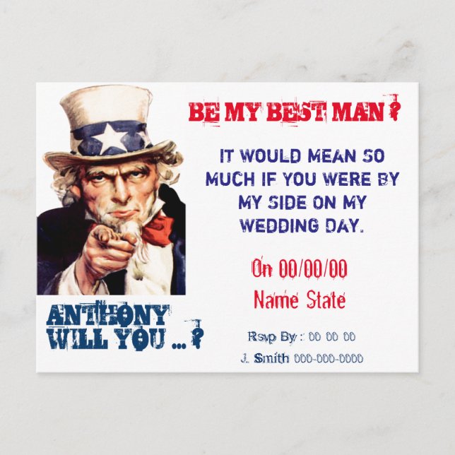 Vintage best man groomsman proposal postcard (Front)