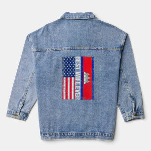 Vintage Best Wife Ever Retro American Cambodia Fla Denim Jacket