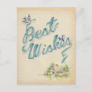 Vintage Best Wishes With Birds Postcard