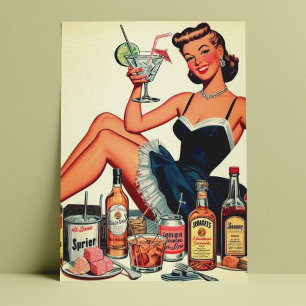 Vintage Beverage Pin-up Girl Postcard