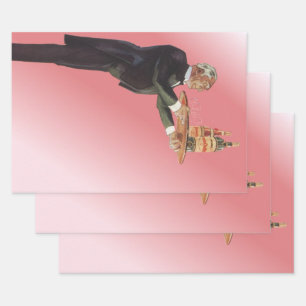 Vintage Beverages, Butler Serving Wine on Tray Wrapping Paper Sheet