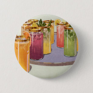 Vintage Beverages, Drinks with Ice Cubes on a Tray 6 Cm Round Badge