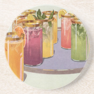 Vintage Beverages, Drinks with Ice Cubes on a Tray Coaster