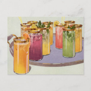 Vintage Beverages, Drinks with Ice Cubes on a Tray Postcard