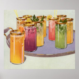 Vintage Beverages, Drinks with Ice Cubes on a Tray Poster