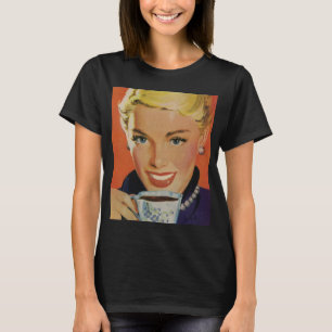 Vintage Beverages, Happy Woman with Cup of Coffee T-Shirt