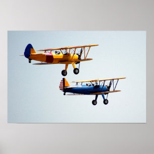 Vintage Bi-Planes in flight Poster