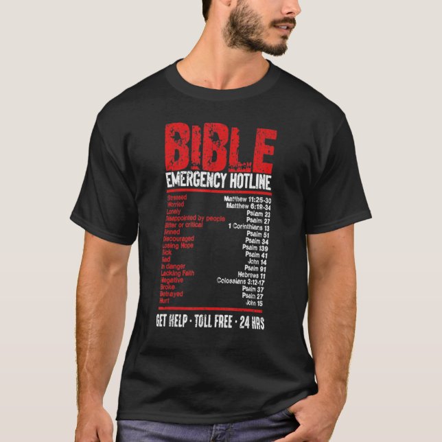 Vintage Bible Emergency Numbers  Hotline Verses T-Shirt (Front)