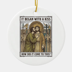 Vintage Biblical Betrayal Kiss Ceramic Ornament