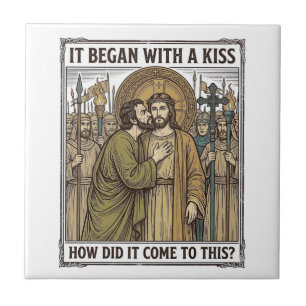 Vintage Biblical Betrayal Kiss Ceramic Tile