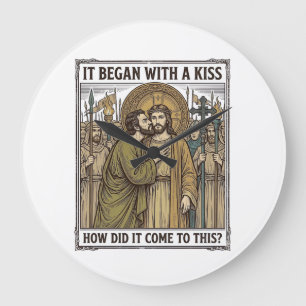 Vintage Biblical Betrayal Kiss Large Clock