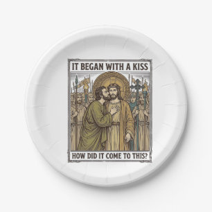 Vintage Biblical Betrayal Kiss Paper Plate