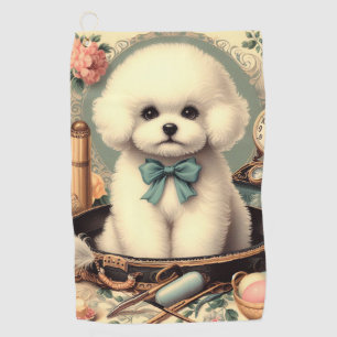 Vintage Bichon Frisé Painting Golf Towel