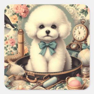 Vintage Bichon Frisé Painting Square Sticker