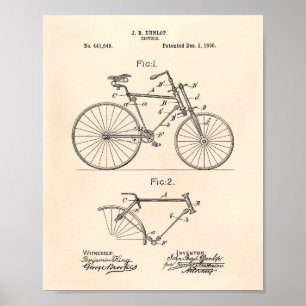 Vintage Bicycle 1890 Patent Art  - Old Peper Poster