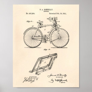 Vintage Bicycle 1891 Patent Art Old Peper Poster
