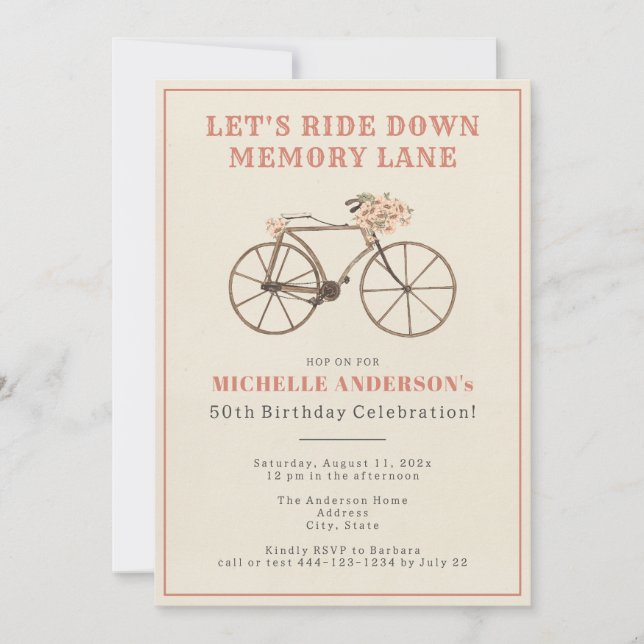 Vintage Bicycle 50th Birthday Party Invitation (Front)
