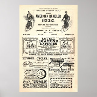 Vintage Bicycle Ads from 1892 Poster