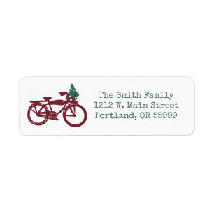 Vintage bicycle and Christmas tree design Return Address Label