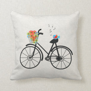 Vintage Bicycle and Singing Bird Cushion