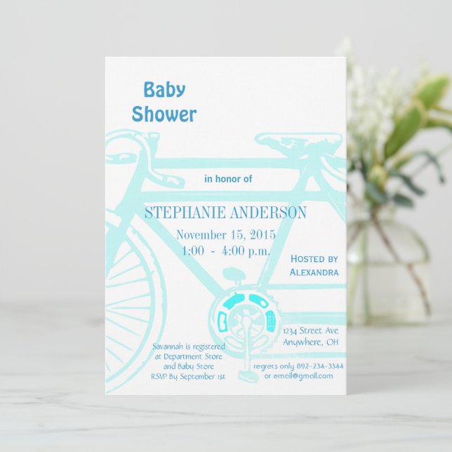 Vintage Bicycle Baby Boy Shower Invitations (Standing Front)