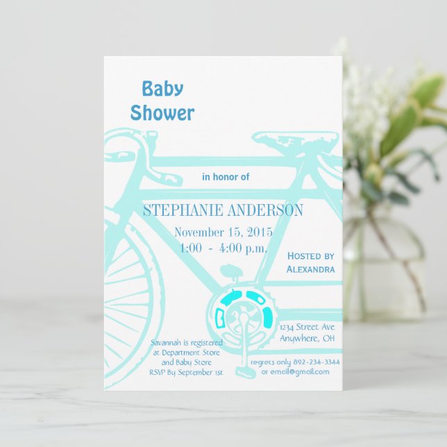 Vintage Bicycle Baby Boy Shower Invitations (Standing Front)