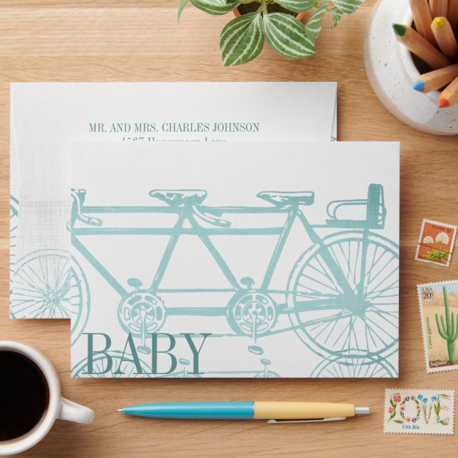 Vintage Bicycle Baby Boy Shower Invitations Envelope (Desk)
