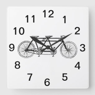 Vintage Bicycle Built For Two / Tandem Bike Square Wall Clock