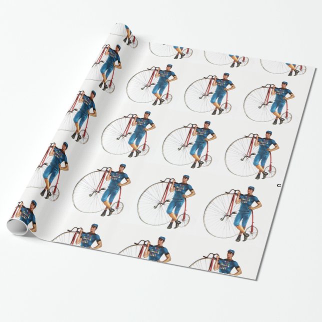 Vintage Bicycle Championship Pattern Wrapping Paper (Unrolled)