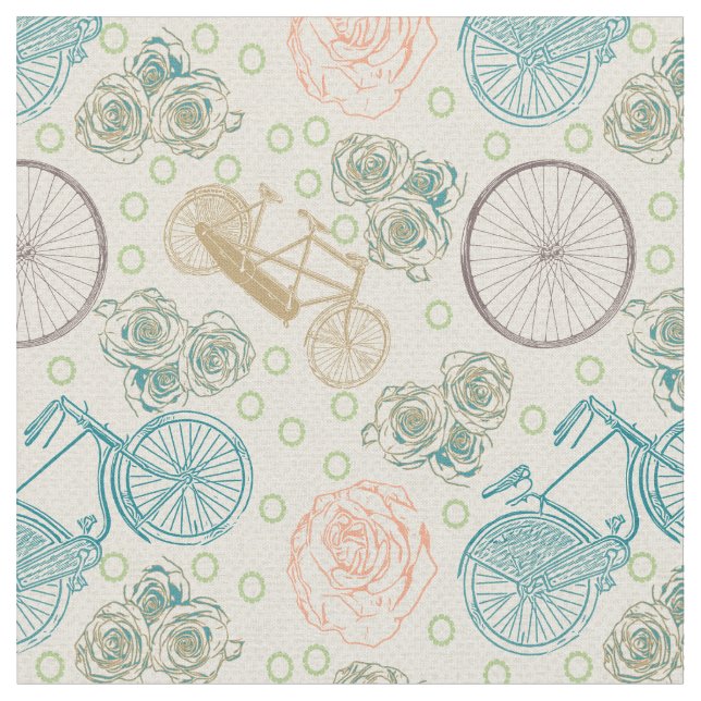 Vintage Bicycle Floral Pattern Fabric (Close Up)